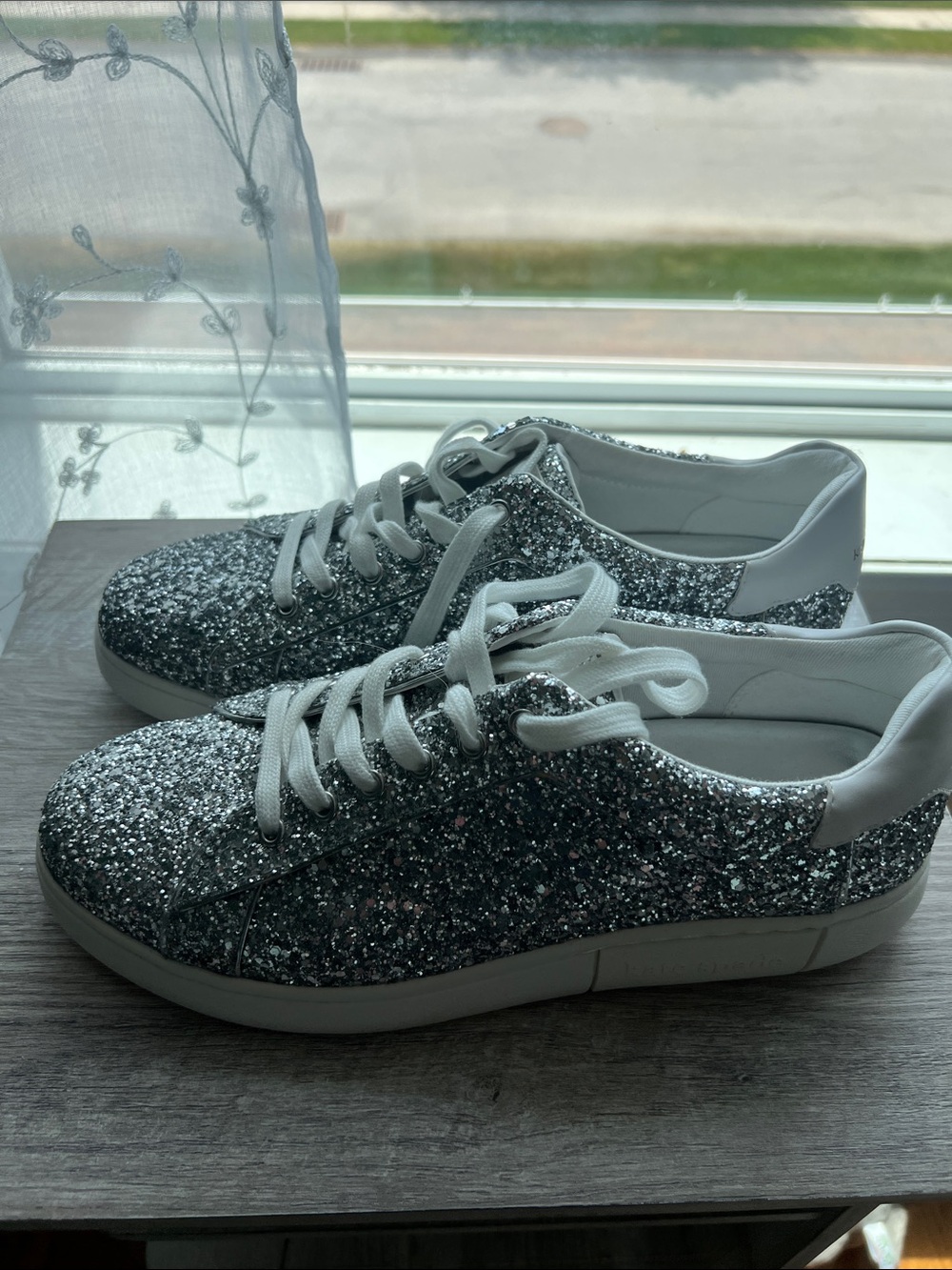 kate spade Silver Glitter Lace-Up Sneakers